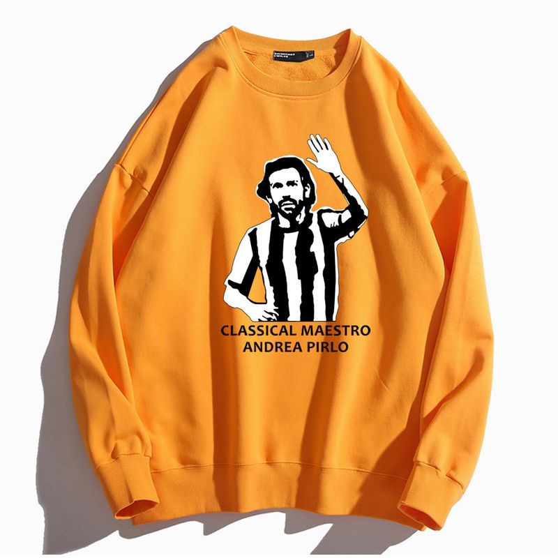 Football Cartoon Pirlo Long Sleeved Round Neck Hoodie With Unisex Single-Sided Printed Autumn And Winter Loose Fitting_voghion.com