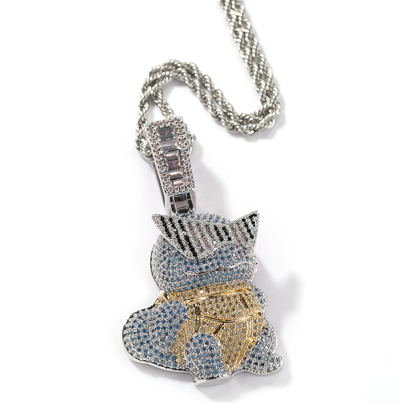 Hip Hop Cartoon Johnny Turtle Full Diamond Pendant with Copper Inlaid Zircon Stone, Cool and Fashionable Bounce Dangle_voghion.com