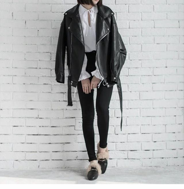 Giacca in pelle sintetica streetwear coreana - Cappotto da motociclista oversize (nero, beige, verde) | Capispalla unisex alla moda hip-hop_voghion.com
