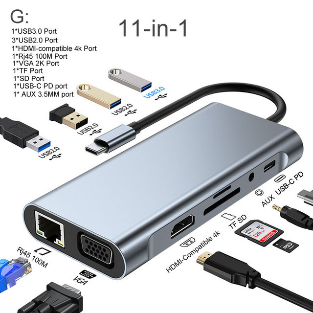 Mosible USB C Hub zu HDMI-kompatibler Rj45 VGA Adapter OTG Thunderbolt 3 Dock mit PD TF SD Jack3,5mm für MacBook Pro/Air M1 M2_voghion.com