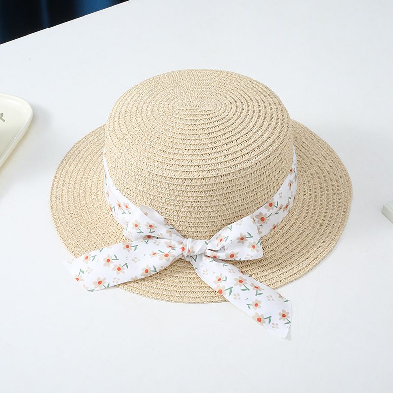 Cappello da pescatore con fiocco in paglia, protezione solare estiva per genitori e figli, con parasole piatto per bambini, set di borse, alla moda_voghion.com