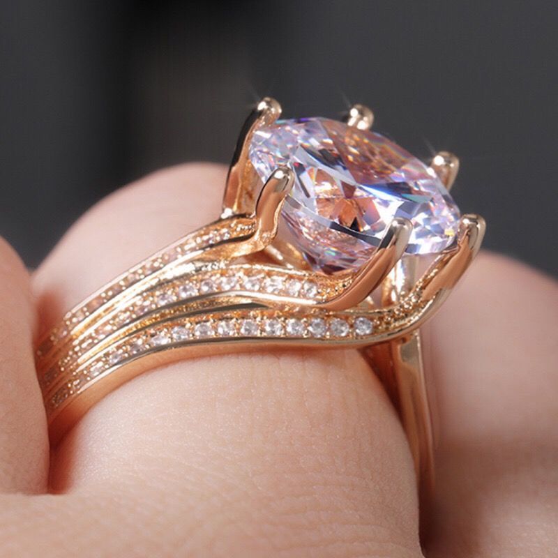 Platin Mosang Steen Diamantring Damen Luxus Grupp Six Claw Roségold Hochzäitsring fir Koppelen_voghion.com