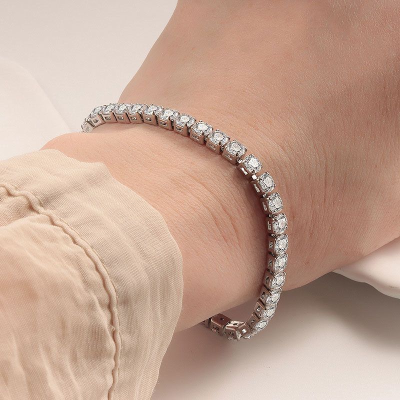 Bracciale alla moda con zirconi rotondi e catena da tennis con fila singola di diamanti, gioielli hip hop_voghion.com