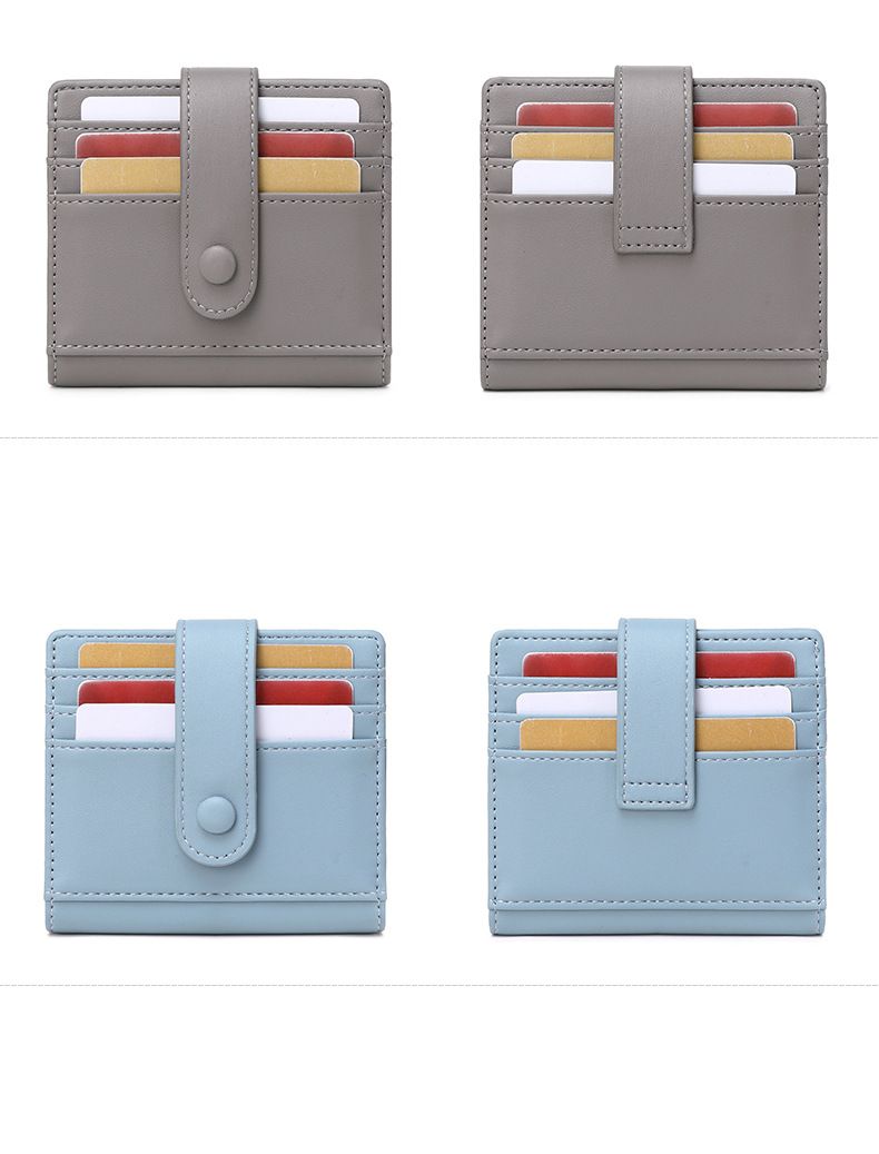 Cartera para mujer y hombre, antimagnética, RFID, de poliuretano, con hebilla de color liso, para tarjetas de crédito, monedero pequeño y ligero._voghion.com