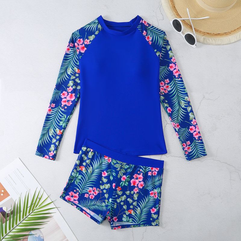 Women's Clothing Color Matching Surfing Diving Holiday Swimsuit Multi Color Printing Long Sleeved Sunscreen Split Swimsuit_voghion.com