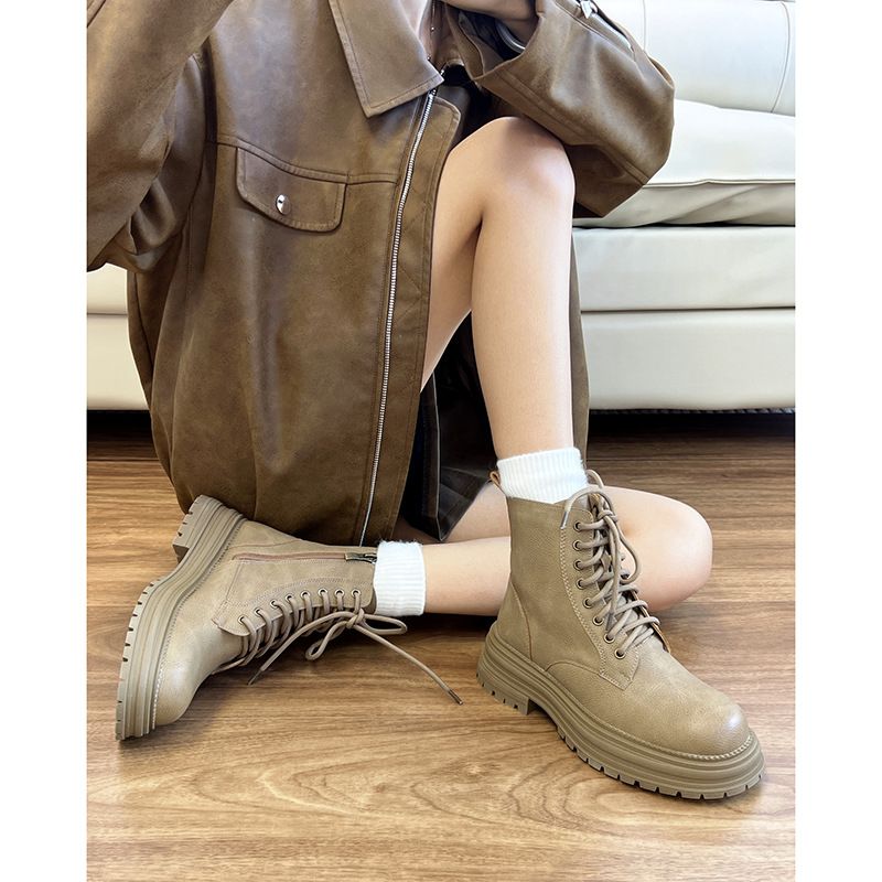 Lace-up Workwear 2025 Fall And Winter New British Style Thick Soled Martin Women's Multi-functional Short Heel Ankle Boots Versatile Wear Comfortable_voghion.com