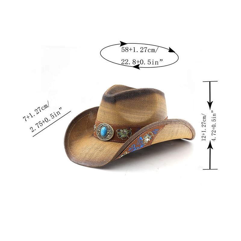 Sombrero vaquero americano estilo western con parte superior de paja panamá, nuevo de verano, para hombre y mujer._voghion.com