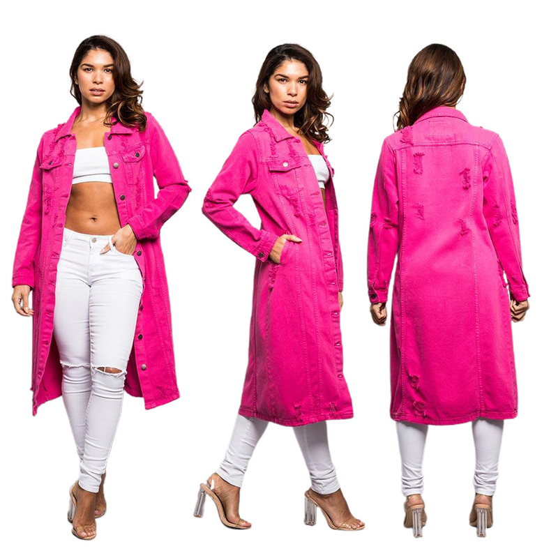Women's fashion denim long trench cape ripped denim coat female dress_voghion.com
