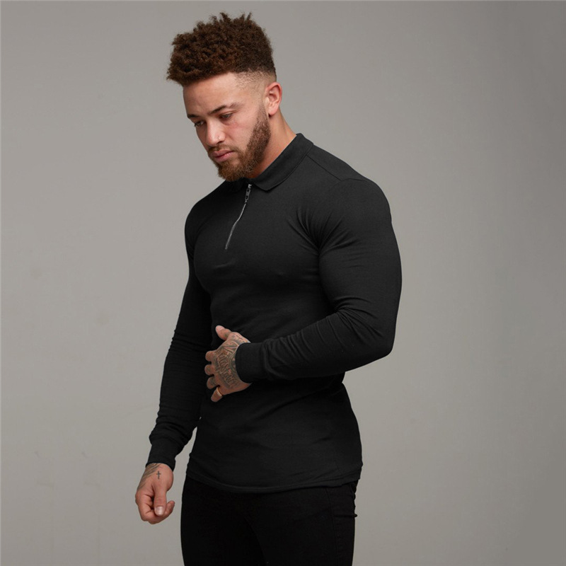 Muscle Herren Poloshirts Herren Langarm Revers Fitness PoloT-Shirts_voghion.com