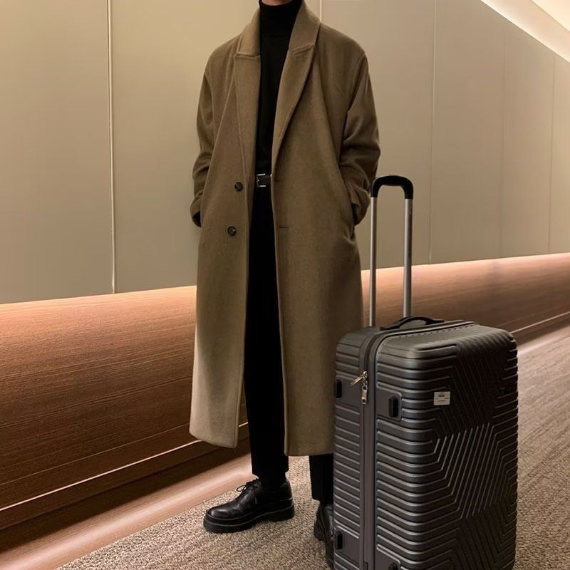 Men’s Double-Layer Wool Overcoat – Korean Style Long Trench Coat With Premium Feel_voghion.com