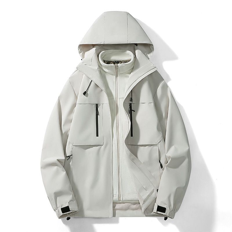 Zweiteiliges Set Fleece-gefüttert Frühling und Herbst Neue wasserdichte winddichte Outdoor 3-in-1 Jacke Paar_voghion.com