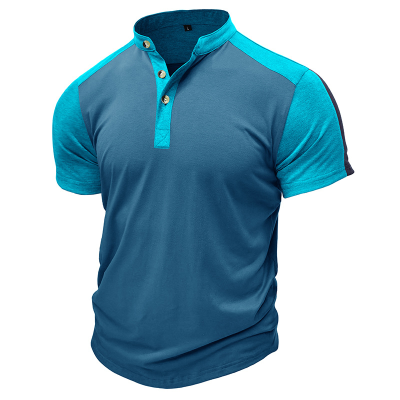 T-shirt à manches courtes et col montant pour homme, chemise Henley de sport de plein air pour homme, haut de fitness, t-shirt_voghion.com