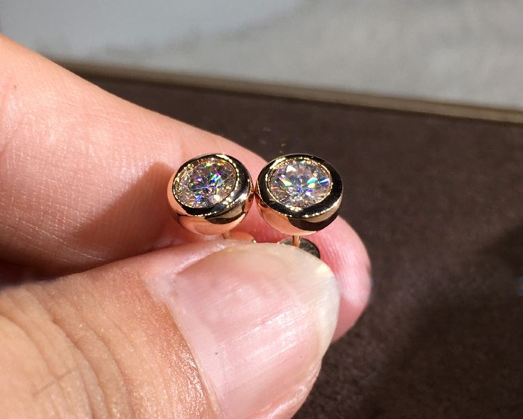 Nuovi orecchini a bottone in argento placcato S con zirconi bianchi taglio rotondo in oro rosa 14 carati_voghion.com