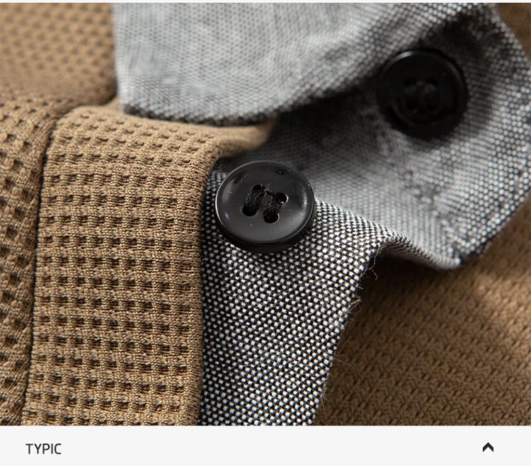 Shirt-Collar Waffle Knit Tee – Layering Essential For Men (Black, Khaki, Heather Grey)_voghion.com