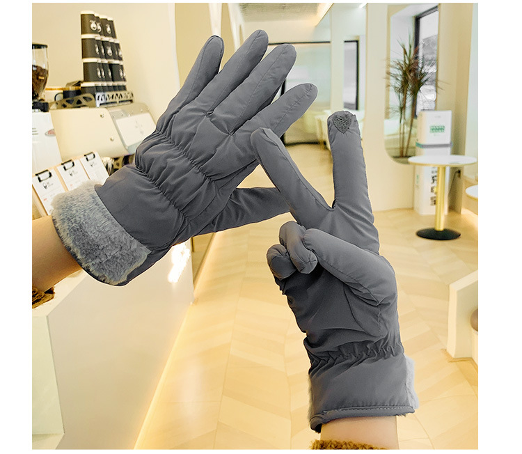 New Female Winter Veet Cashmere Full Finger Non-Inverted Button Solid Color Women Cycling Touch Screen Warm Lace Cotton_voghion.com