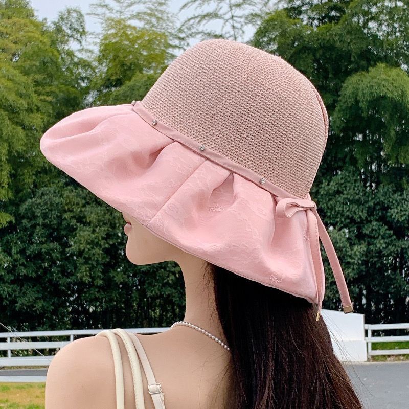 Sombrero de cubo de vinilo nuevo con lazo y protección UV, sombrero transpirable para el sol, sombrero de verano para el sol_voghion.com