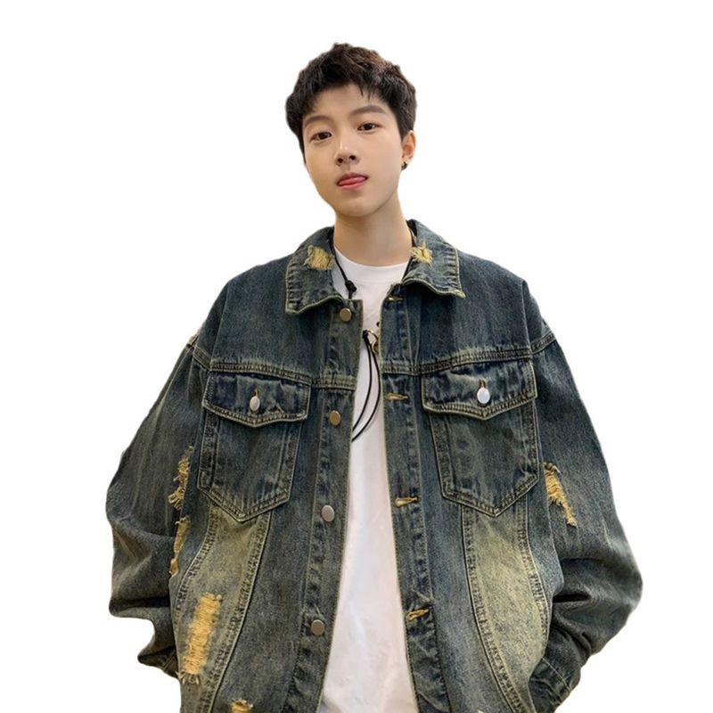 Washed Denim For Men's Spring Autumn 2025 New Style Trendy Ripped Hole And Handsome Casual Jacket_voghion.com