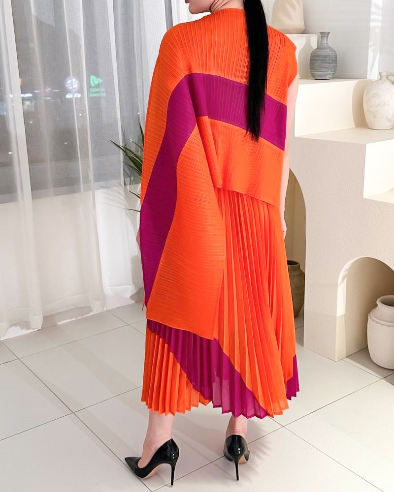 Women's Suit New Style All Match Irregular Color Matching Pleats Plus Fat Leisure Loose Two Piece Set_voghion.com