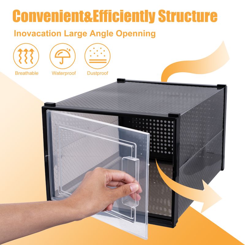 Storage Shoe Box; Foldable Clear Sneaker Display Box; Stackable Storage Bins Shoe Container Organizer; 6 Pack - Black_voghion.com