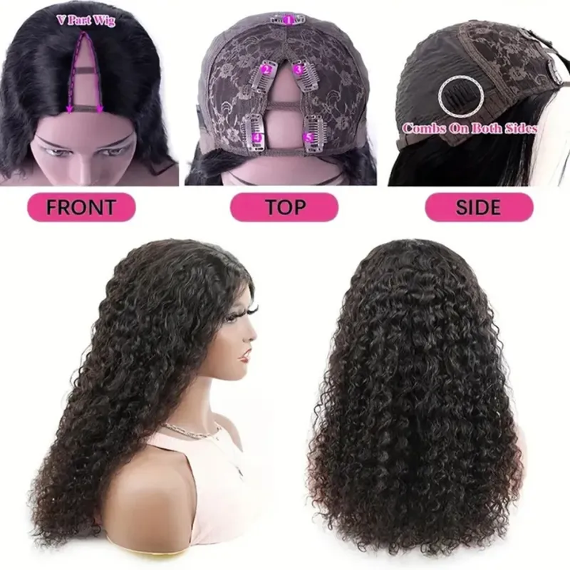 Perucă cu onduleuri de apă, păr uman Remy brazilian, pentru femei, peruci crețe naturale negre, fabricate la mașină_voghion.com