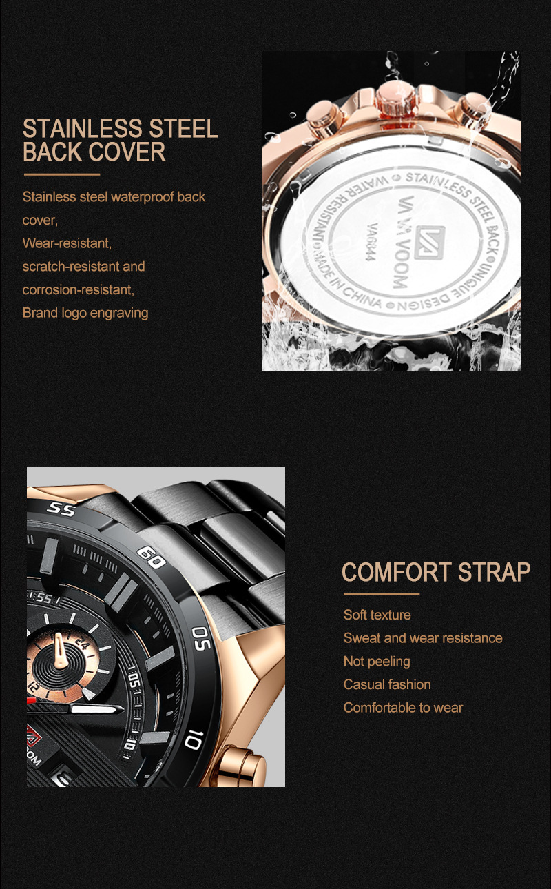 Men's Ryan Waterproof Stainless Steel Chain Quartz Watch Fashion Student Sports Business Casual Steel Band Watch_voghion.com