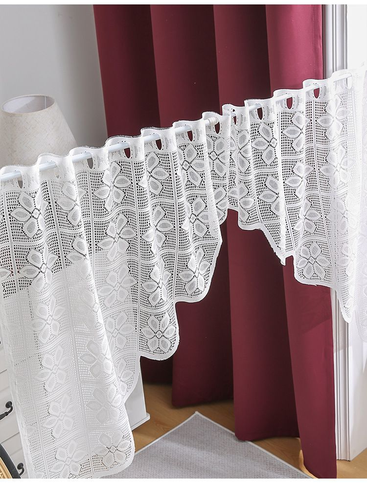 Polyester Lace Door Curtains With Stripe & Floral Pattern, Semi-Sheer Window Drapes For Living Room Bedroom Dining Room, American Style Home Decor_voghion.com