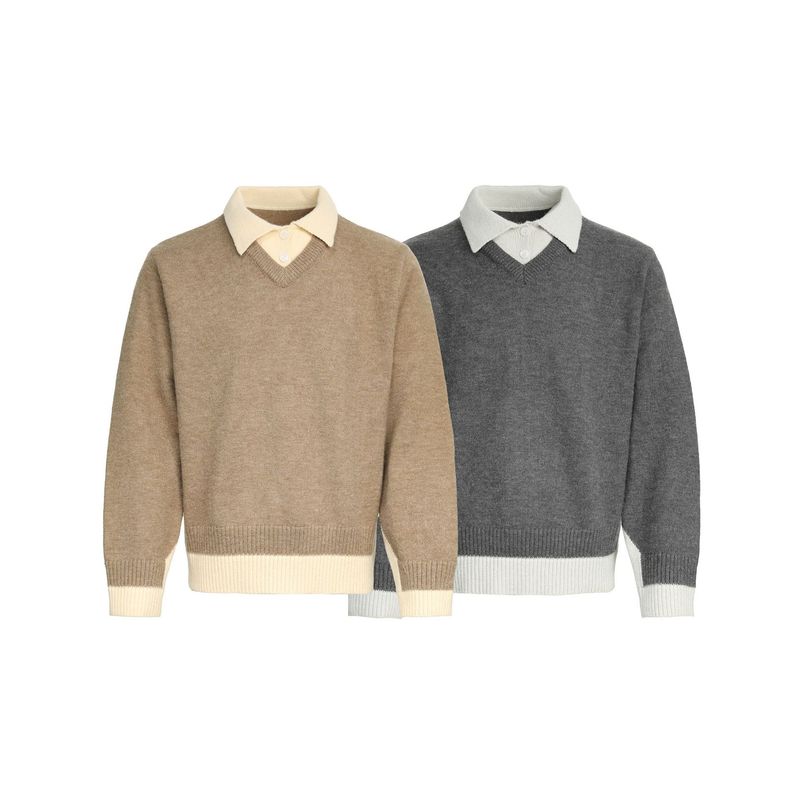 Maglione a collo alto lavorato a maglia in stile coreano antico, semplice, da uomo, autunno 2025, camicia di base in due pezzi_voghion.com