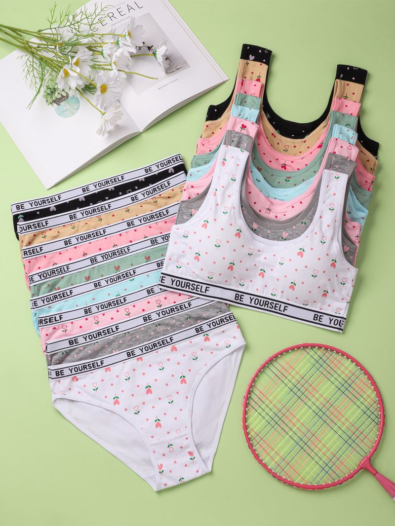 Sous-vêtements imprimés pour filles, soutien-gorge de sport en coton, antichoc, bonnet fixe, culotte_voghion.com