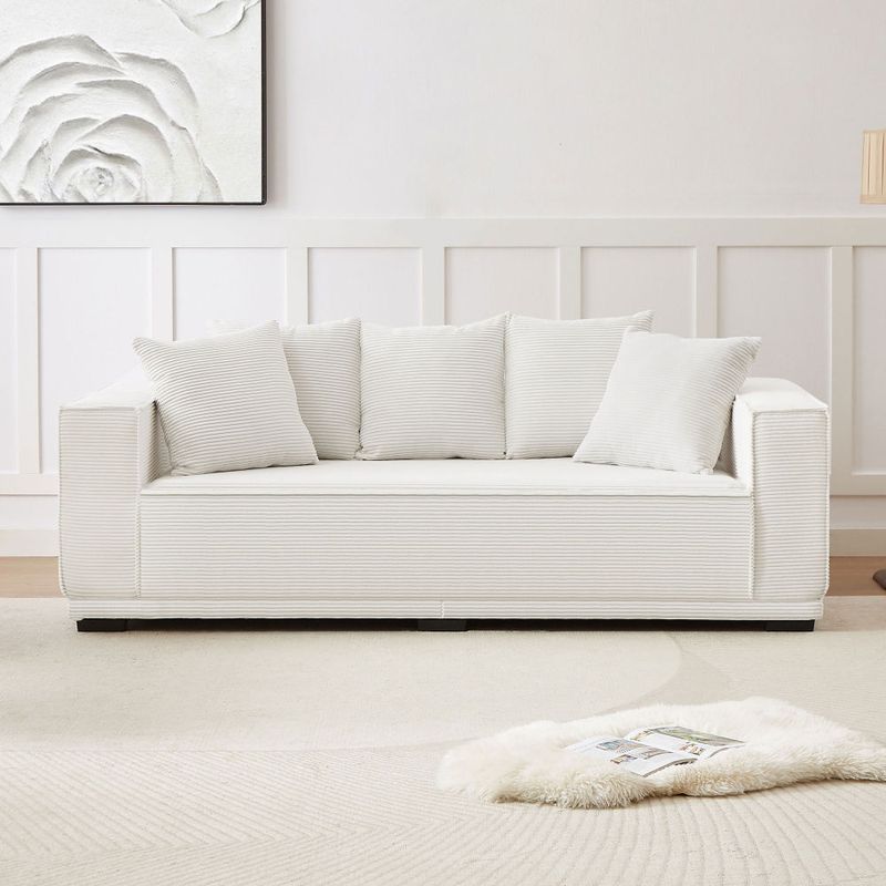 88.97'' Mid Century Modern Upholstered Sofa with 5 Matching Toss Pillows, Including bottom frame,Comfy Couches for Living Room, Bedroom, Apartment and_voghion.com