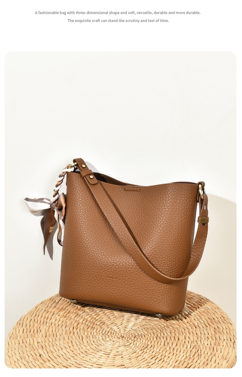 Nuova moda, semplice e suggestiva, borsa a secchiello singola a spalla di grande capacità, borsa per chignon a tracolla, borsa grande casual in morbida pelle_voghion.com