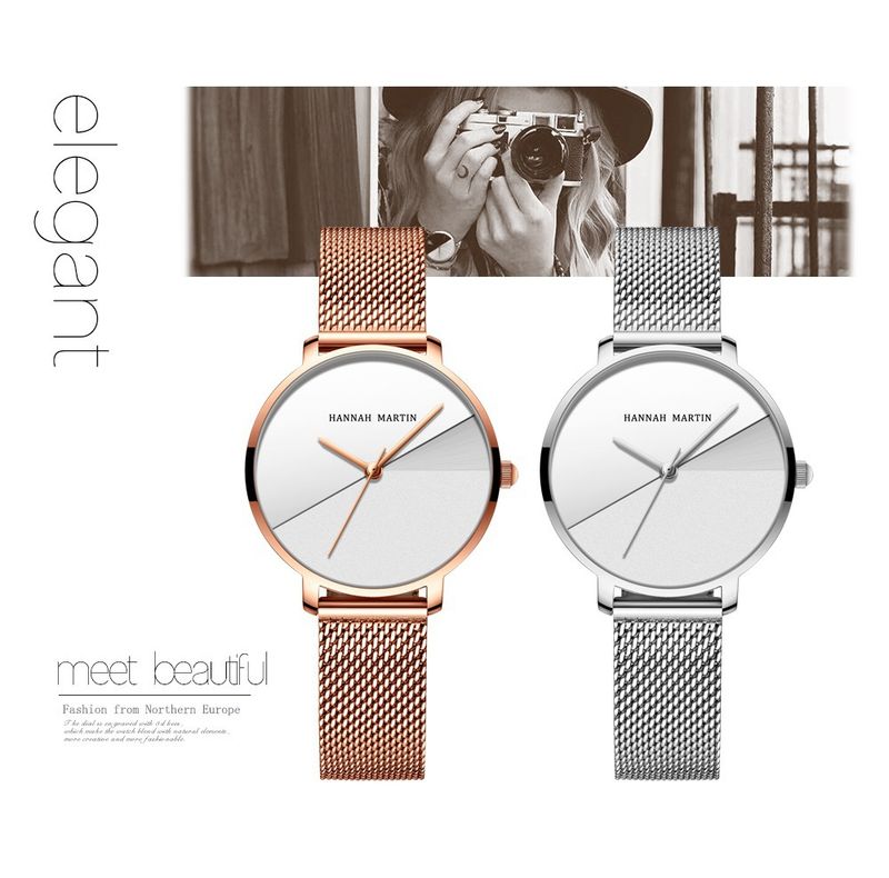 Relógio minimalista feminino com movimento de quartzo japonês, resistente à água, mostrador redondo elegante, pulseira de aço inoxidável, relógio moderno e criativo_voghion.com
