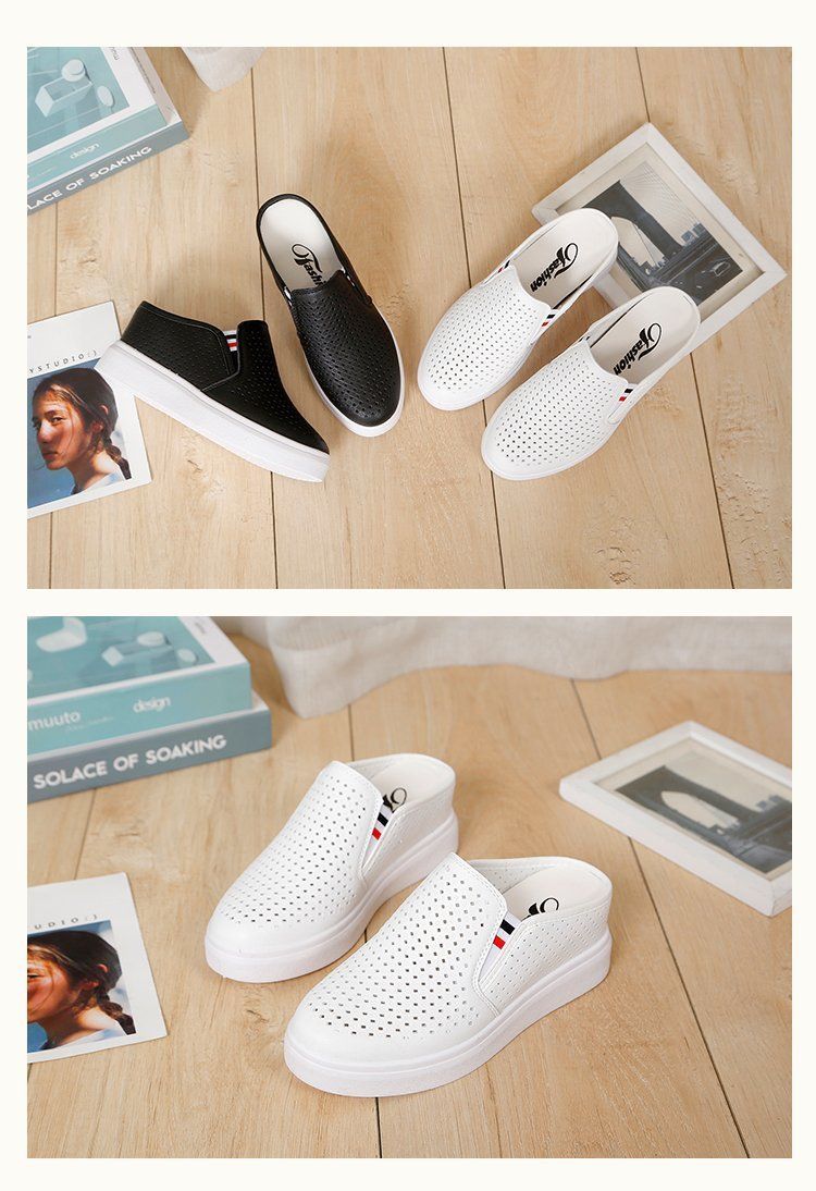Four season commuting summer hollow out student s white shoes one foot stepping sloping heel thick soled lazy_voghion.com