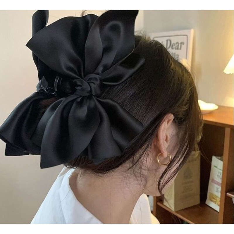 Nuovo fiocco oversize bifacciale 2025, parte superiore alta del cranio, viso piccolo, clip per manico in raso nero, semplice e alla moda_voghion.com