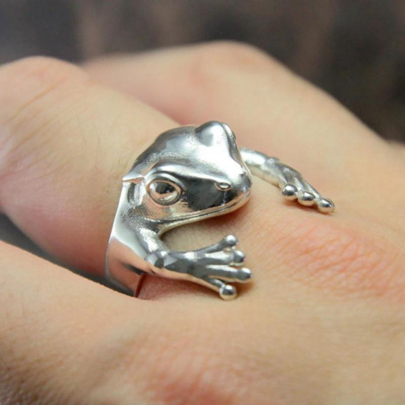 Mode Groda Padda Djur för Kvinnor Män Konstnärlig Design Retro Öppning Anpassningsbar Unisex Kvinnliga Statement Ringar Sier Färg Gåva_voghion.com