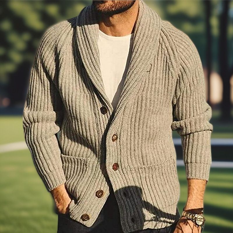 Herren-Strickpullover mit einfarbigem Umlegekragen und langen Ärmeln im 50er-Jahre-Stil, Trend SY0055_voghion.com