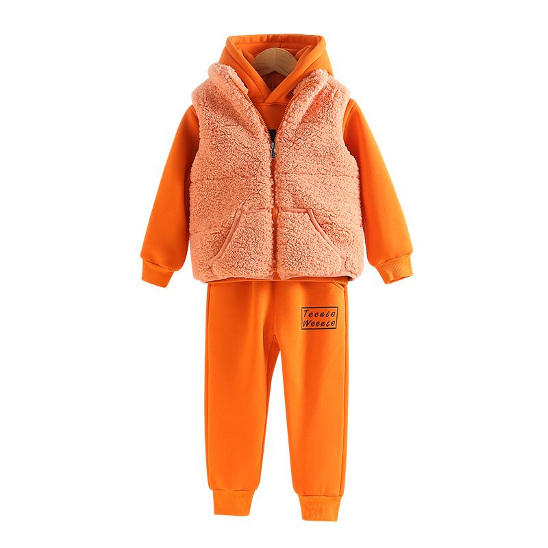 Felpa con cappuccio in pelliccia per bambina, versione coreana, in tre pezzi, per stagista autunnale e invernale, 2023_voghion.com