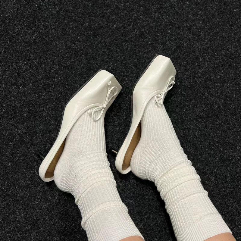 Scarpe con tacco a spillo e testa quadrata alla moda da donna, primavera ed estate, design unico e pigro, con fiocco e bocca bassa_voghion.com