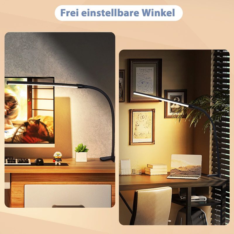 Glitzerlife Schreibtischlampe LED Klemmbar - 5W Weiß Tageslichtlampe Mit 3 Farbtemperatur Und 5 Helligkeitsstufen Mit USB Arbeitsplatzleuchte Klemmlampe Für Büro_voghion.com