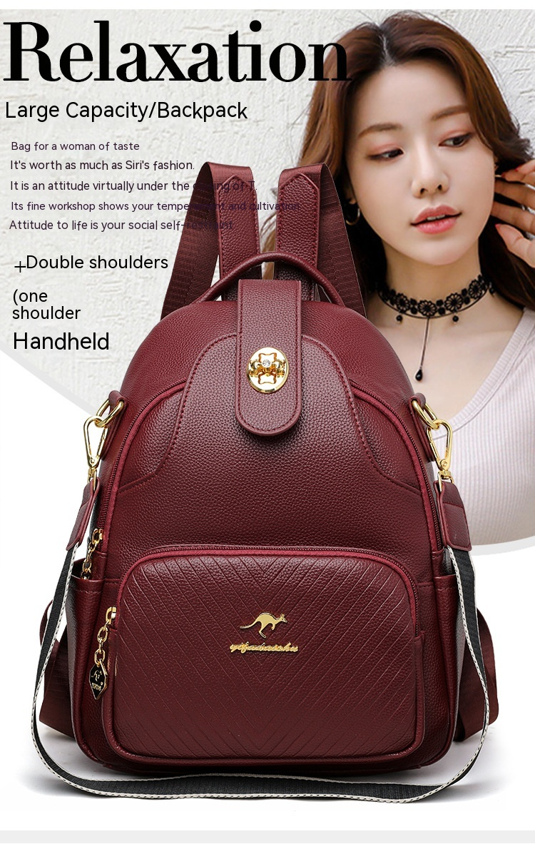 2024 New Soft Leather Backpack For Women's Fashion Leisure Large Capacity Multi Functional Backpack Versatile Outgoing Backpack_voghion.com