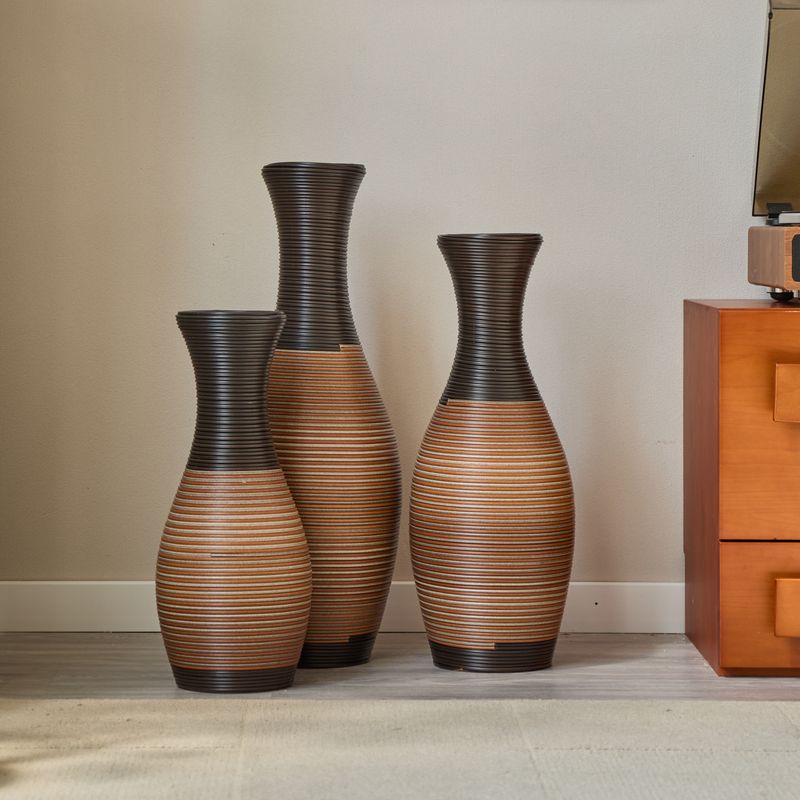 Set Of 3 Designer Floor Vases, Large Vases For Home Decor Flooring, Artificial Rattan Floor Vases, Brown Floor Vases For Living Rooms Or Corridors_voghion.com