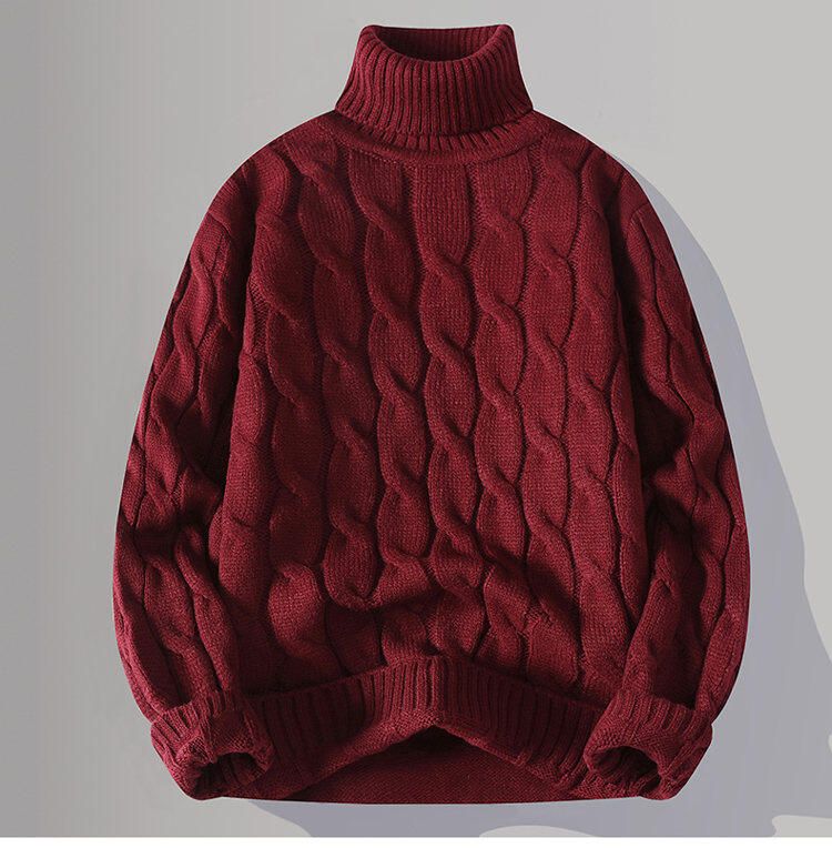 Herren Grobstrickpullover mit Zopfmuster, Langarmpullover für Herbst & Winter, lässige lockere Passform, Rundhalsausschnitt, maschinenwaschbar_voghion.com