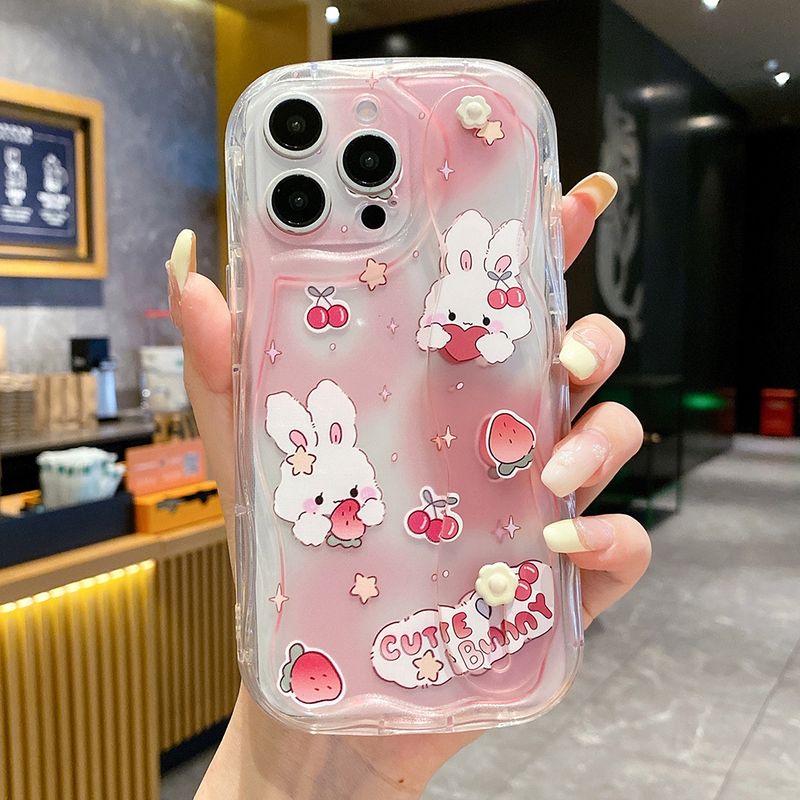 Wrist Strap Case For IPhone 16 15 14 13 12 11 Pro X Xs Max XR 16E 7 8 Plus Cartoon Rabbit Soft TPU Phone Holder Cover_voghion.com