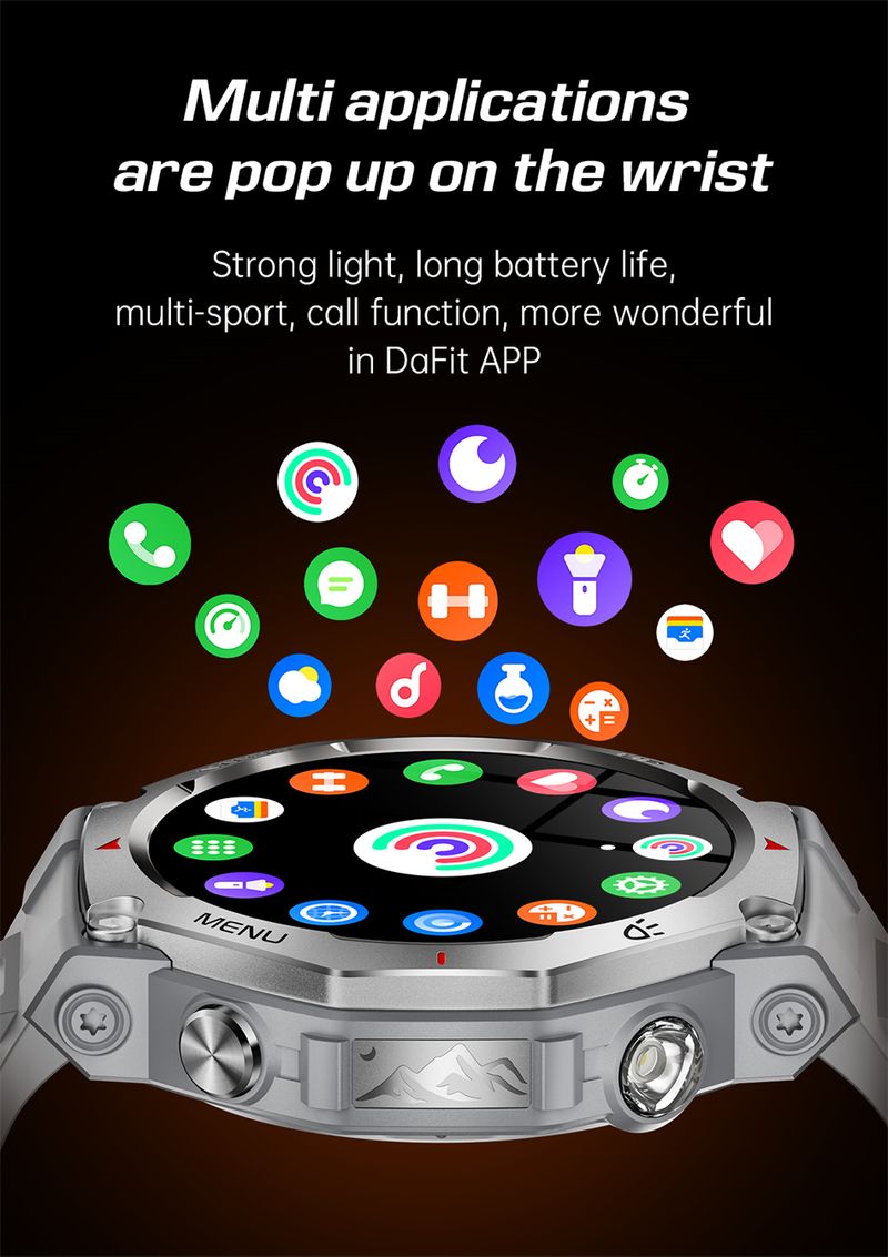 Orologio intelligente robusto per sport all'aria aperta KT85, display HD AMOLED da 1,43", batteria a lunga durata da 525 mAh, monitoraggio del fitness, calorie e distanza._voghion.com