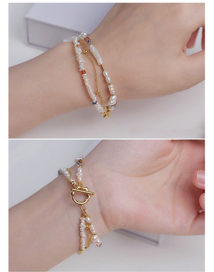 Set di tre bracciali con perle d'acqua dolce da donna, perle irregolari multicolori, bracciali impilabili boho fatti a mano per donna, regalo per lei_voghion.com