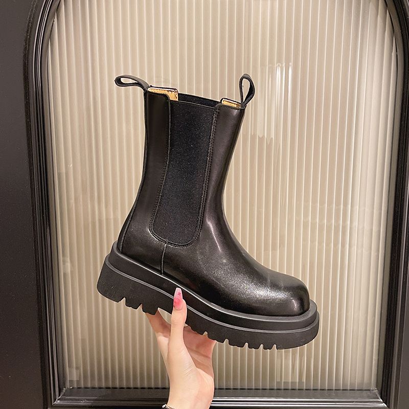 Chimney Für Frauen Neue Herbst Winter Neue Mode Vielseitige Mitte Der Wade Dicke Sohle Britischen Stil Neue Kurze Stiefel_voghion.com