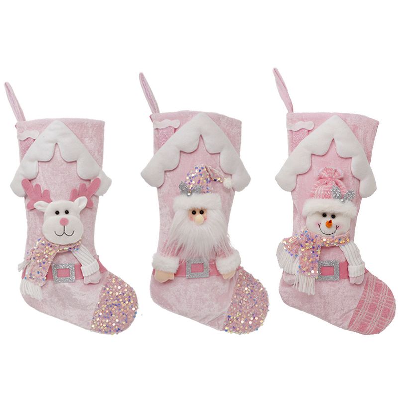 Sac cadeau de chaussettes décoratives de Noël à paillettes roses pour enfants_voghion.com