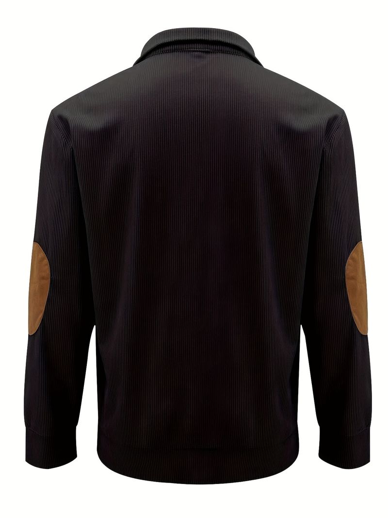 Abbigliamento da uomo Felpa casual a maniche lunghe con collo alto in velluto a coste da uomo - Moda autunno inverno all'aperto (nero, grigio chiaro, beige, blu navy)_voghion.com