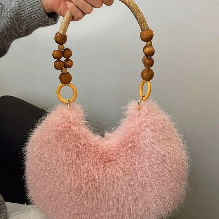 Fluffy Plush Bag For Women, Large Capacity Handbag, Autumn And Winter Niche Shoulder Underarm Casual Handheld Dumpling_voghion.com