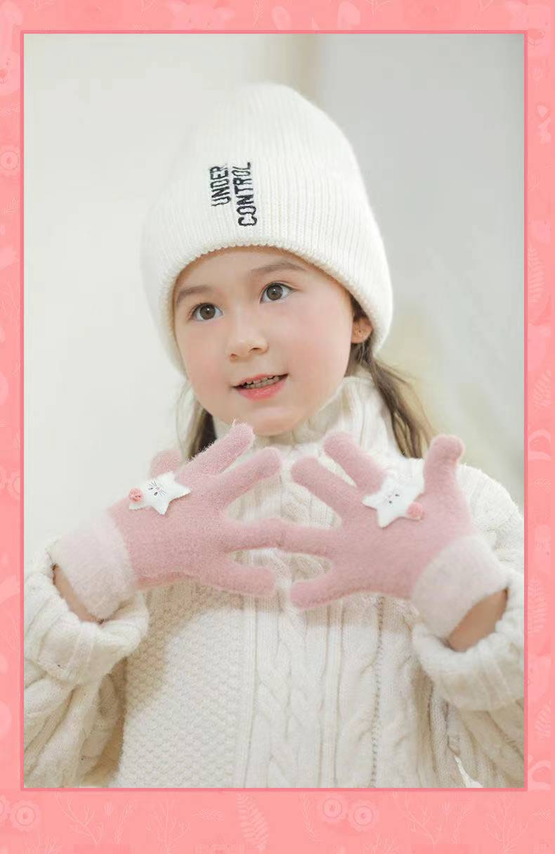 Kinder Herbst und Winter warme Schulmädchen Halbfinger Schreiben Cartoon Kälteschutzhandschuhe_voghion.com