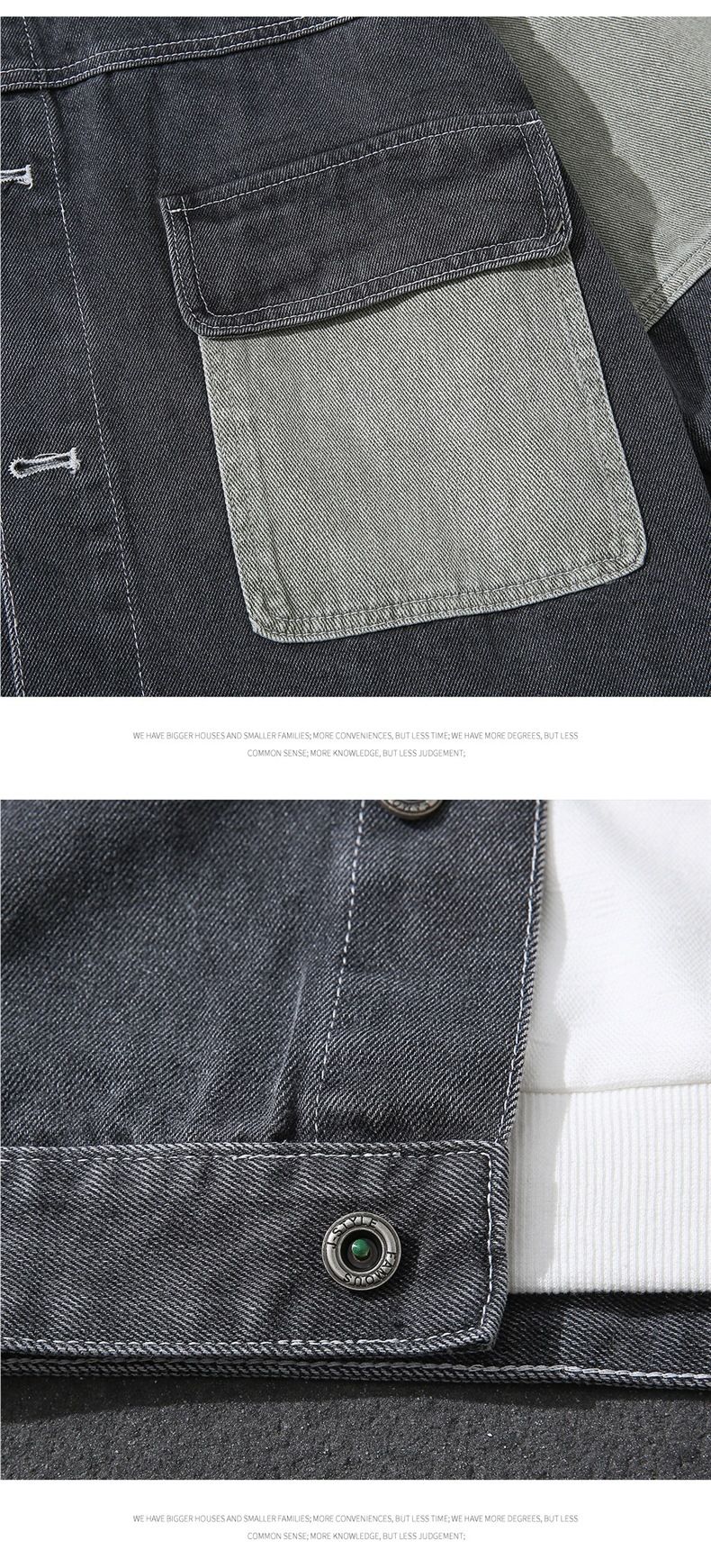 Herrenbekleidung Lockere Arbeitskleidung Plus Samtoberteil Jeansjacke Lockere Passform Arbeitskleidung im koreanischen Stil Fleecegefütterter Freizeitmantel mit Patchwork und Farbblockierung_voghion.com